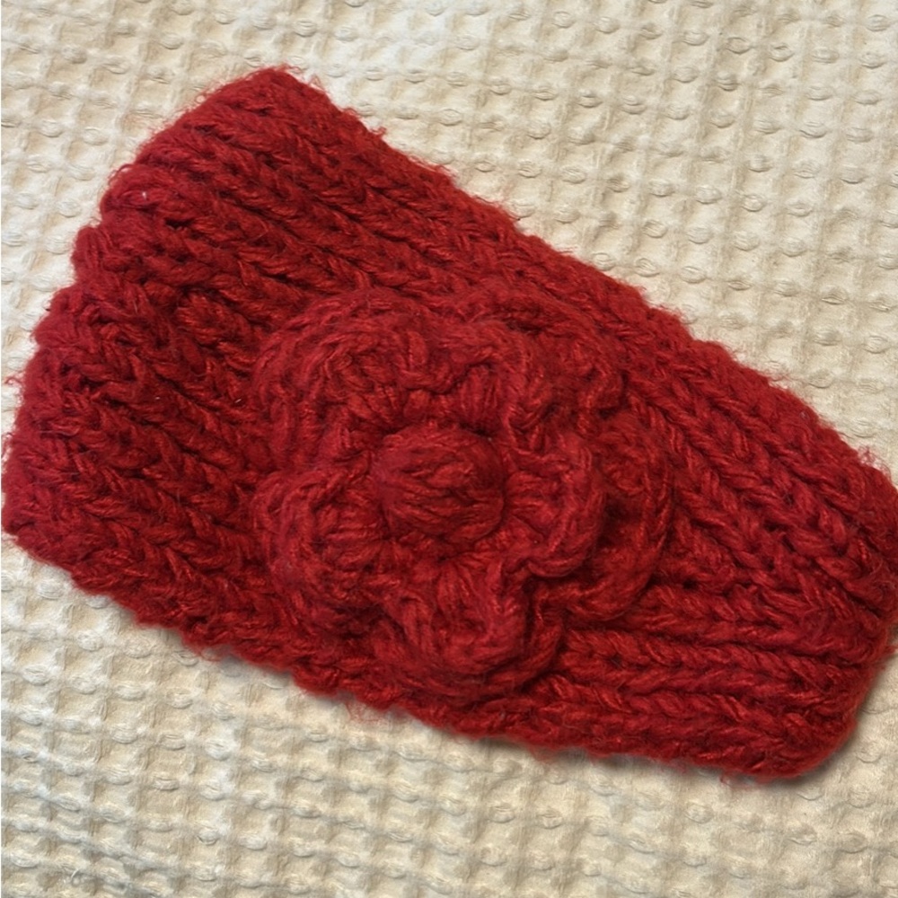 Red Knit Headband with Buttons